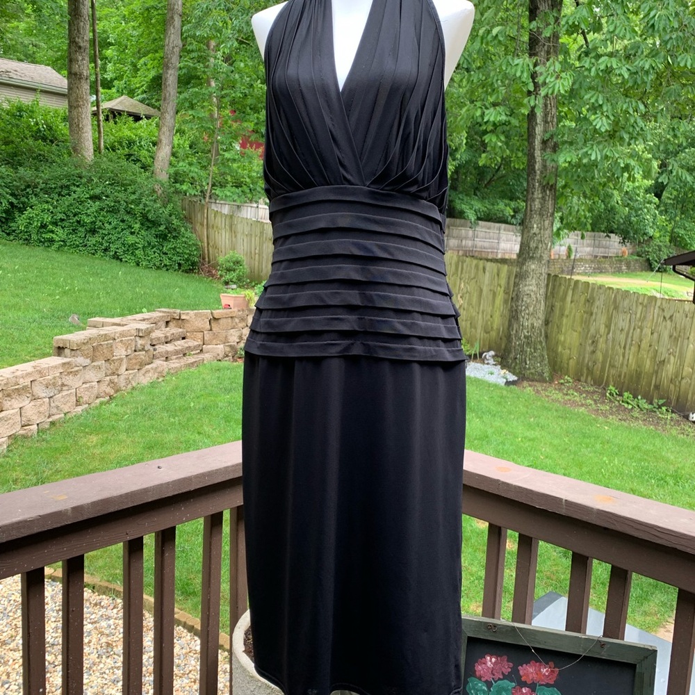 Tadashi Shoji Black Pleated Halter Midi Dress - Picture 1 of 9
